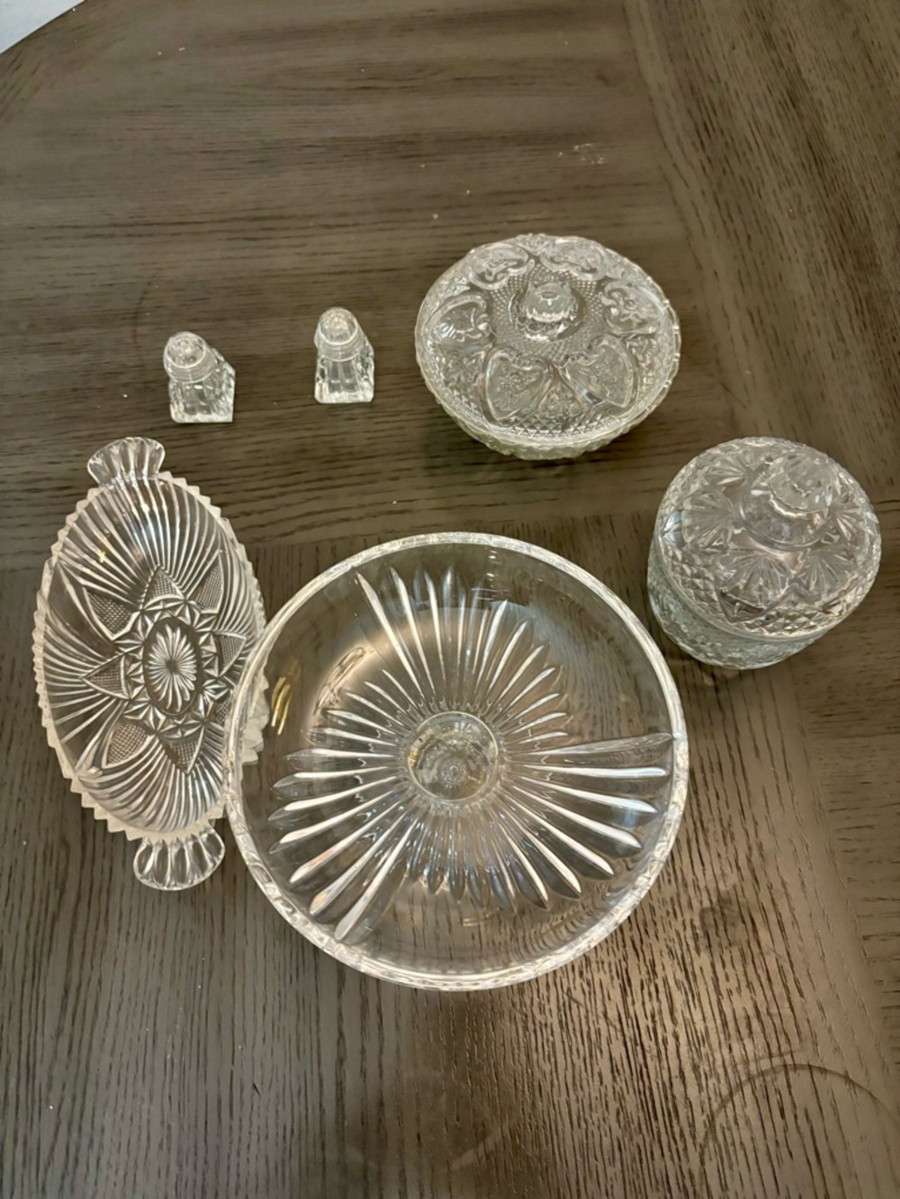 Clear Pressed Glass Decorative Bowl and Trinket Set - Elegant Cut Pattern